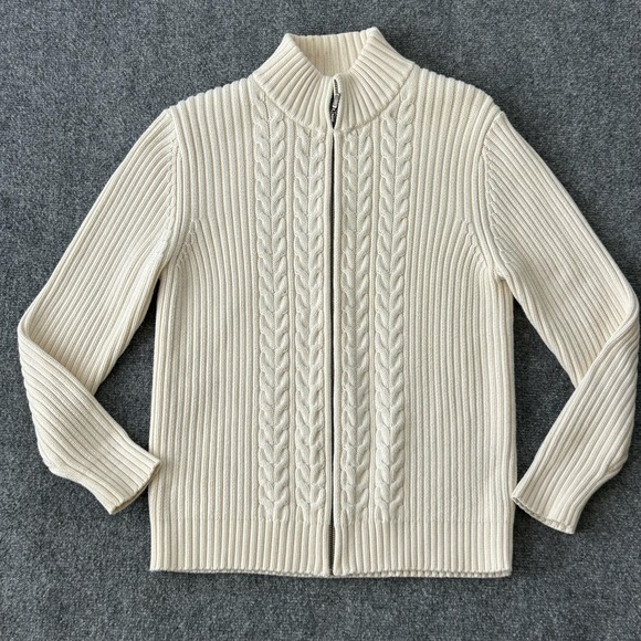 Lands' End Other - Lands End Sweater Youth 10-12 White Cable Knit Full Zip Mock Japan Vintage Kids
